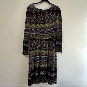 R&M Richards Patterned Long Sleeved Dress w/elasticized waist, Sz 16.